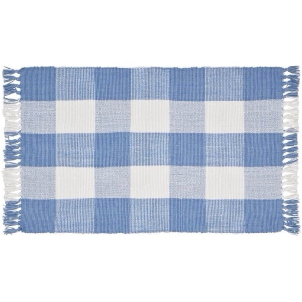 My Texas House Blue & White Gingham Fringe Layering Rug - Walmart